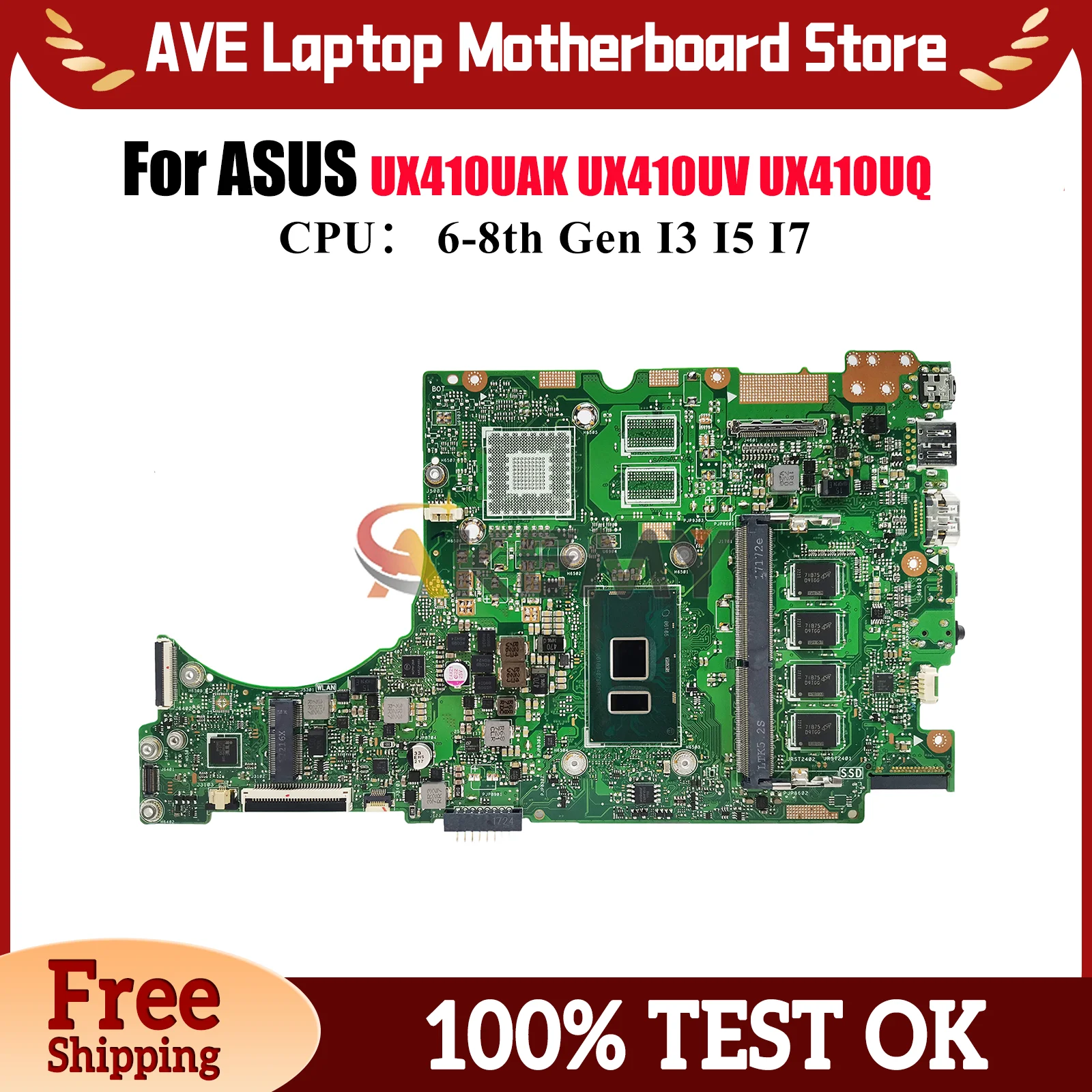 

UX410UA Laptop Motherboard For ASUS UX410UQ UX410UFR UX410UV UX410UQR U4000U UX410UAK UX410UQK RX410 Mainboard With I3 I5 I7 CPU
