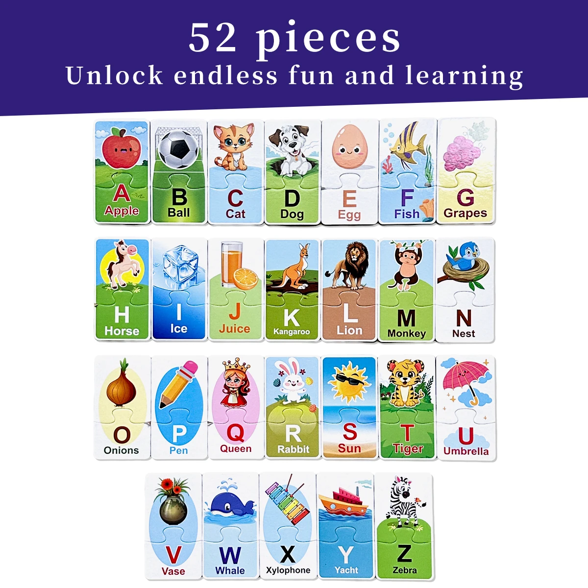 Alphabet Matching Puzzle Cards Toddlers A-Z With Vivid Pictures 52 Pieces Educational Flashcards For Preschool English Learning view 3