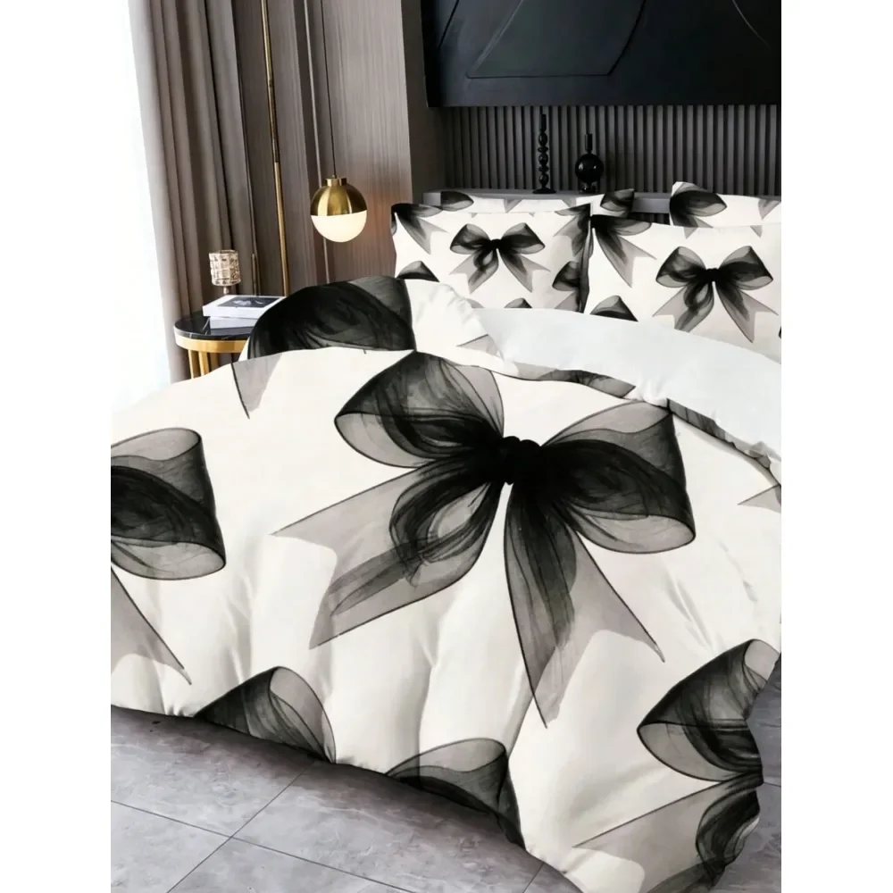 

3pcs Elegant Black Bow Bedding Set 1pc Duvet Cover 1 2pcs Pillowcase, Excluding Pillow Insert, Luxury Bow Bedding Set, Soft War