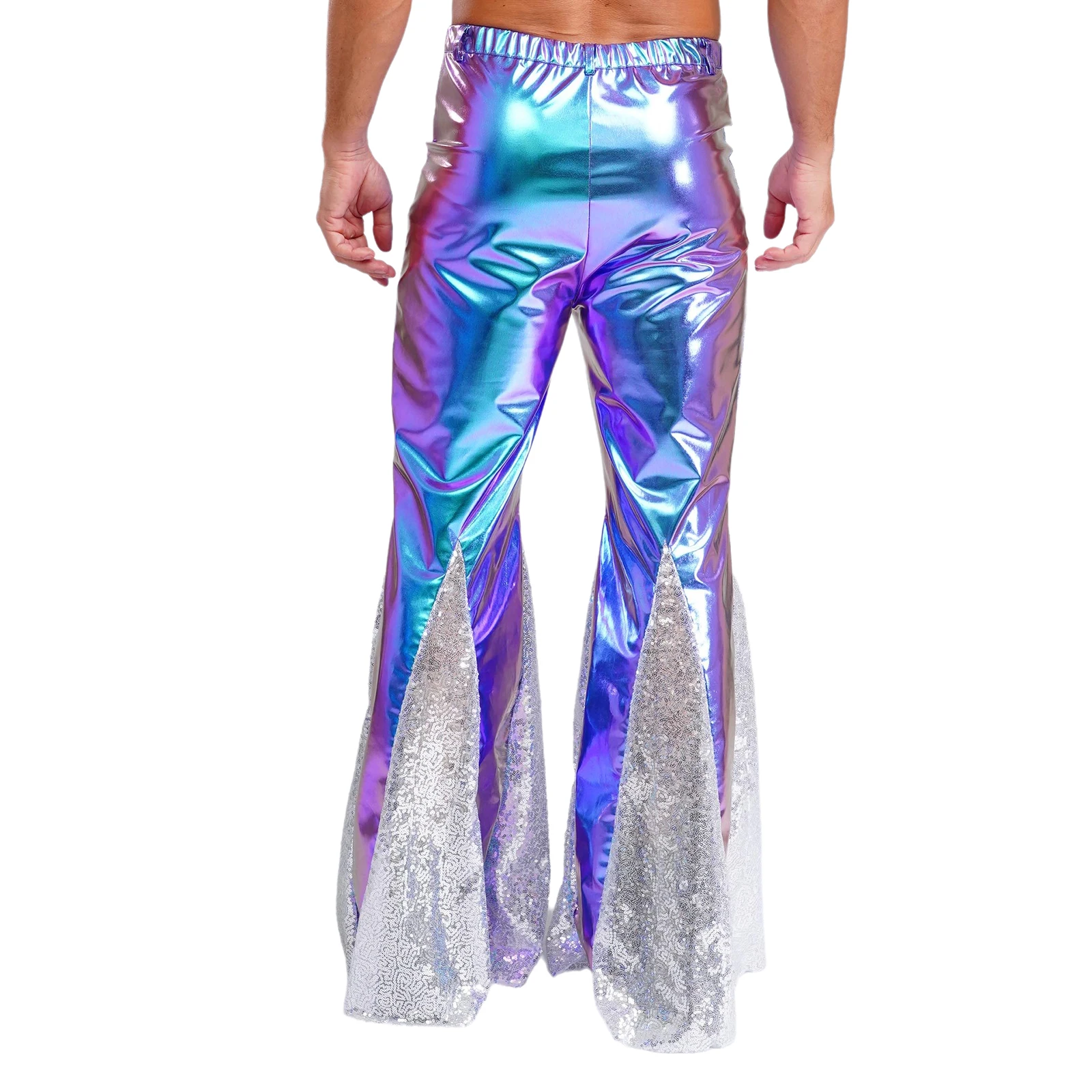 Male Mens Shiny Metallic Flare Pants Sexy PU Leather Pants Vintage 70s Disco Pants Trousers for Nightclub Rave Party Dance Wear view 3