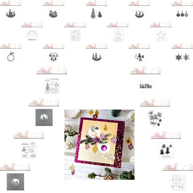 townhouses panorama deer tree bauble Metal Cutting Dies and Clear Stamps cut die mold blade knife punch Scrapbook Paper craft
