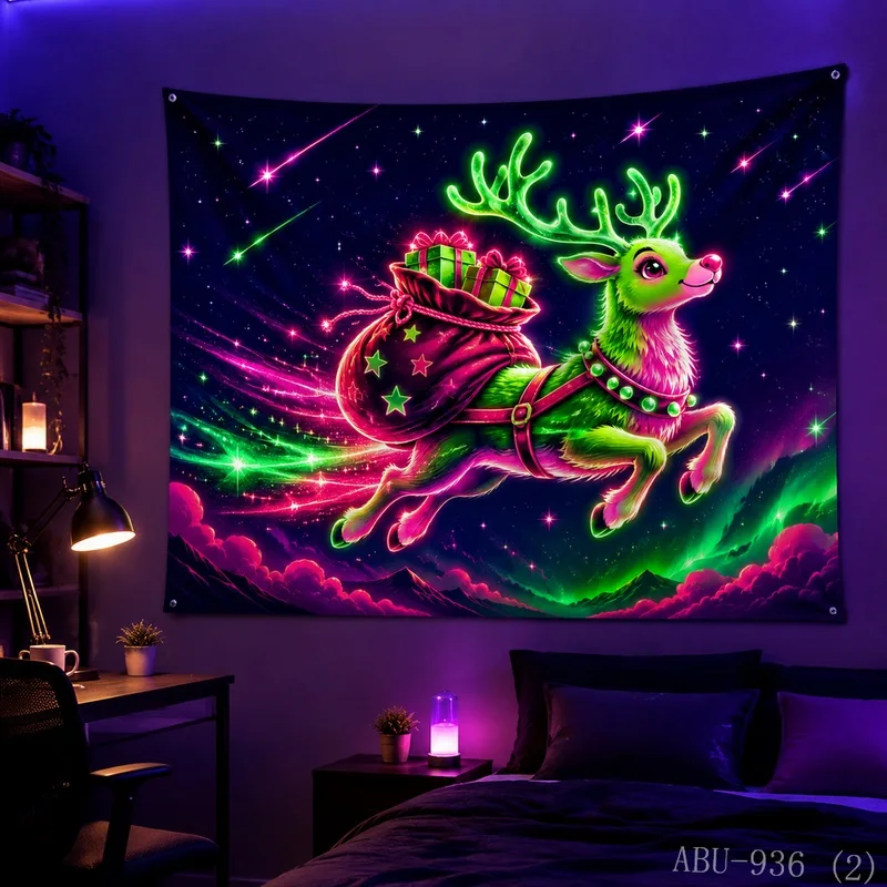 VIKAMA Blacklight UV Reactive Glow Tapestry Wall Hanging, Easy Hang Fabric, Wall Art for Bedroom Dorm Party Game Room Bar Decor