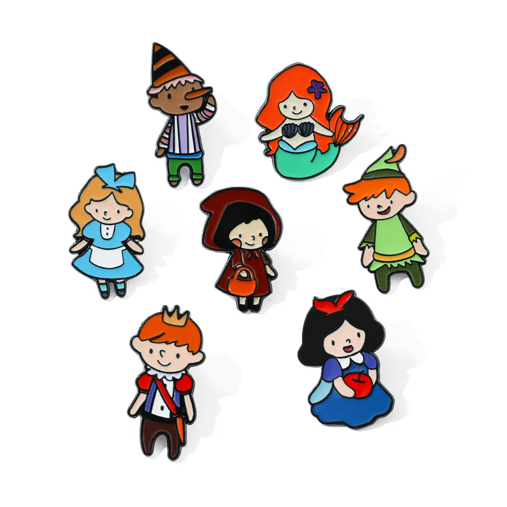 

1 Set Cute Cartoon Creative Snow White Pinocchio Mermaid Alloy Brooch Fairy Tale Characters Metal Badge Alloy Pin Accessories