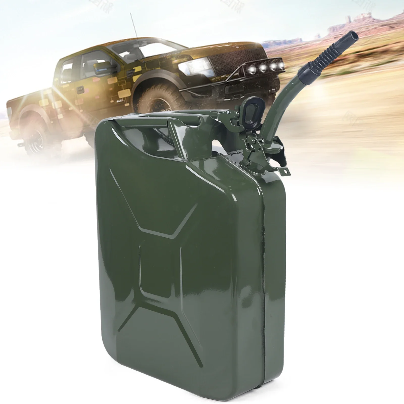 20L/5-gallon Steel Military Green Reserve Fuel Tank, Portable Gasoline Tank Jerry Fuel Can with Oil-out for The Rugged Off-road