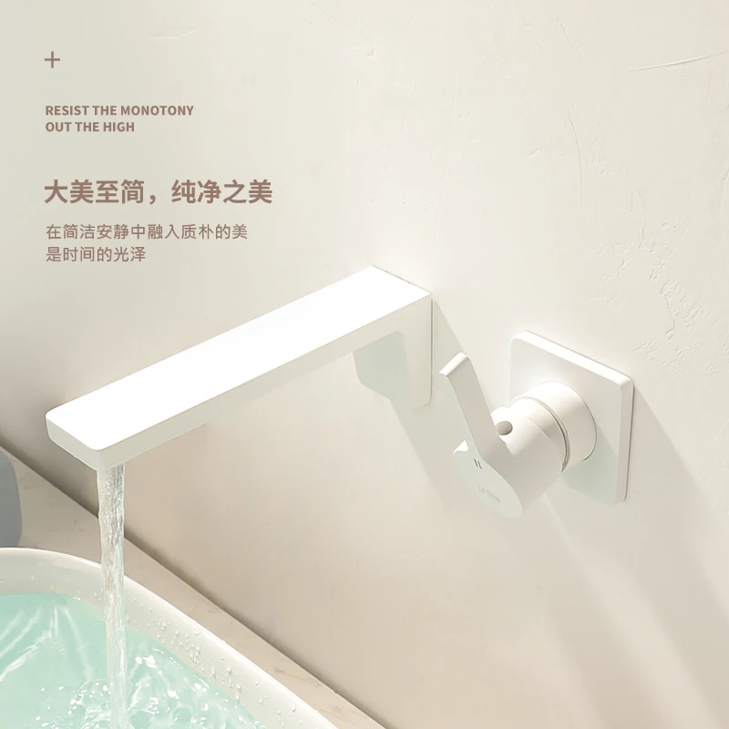 

Bathroom all copper minimalist style, white embedded hidden faucet with hot and cold in wall basin faucet