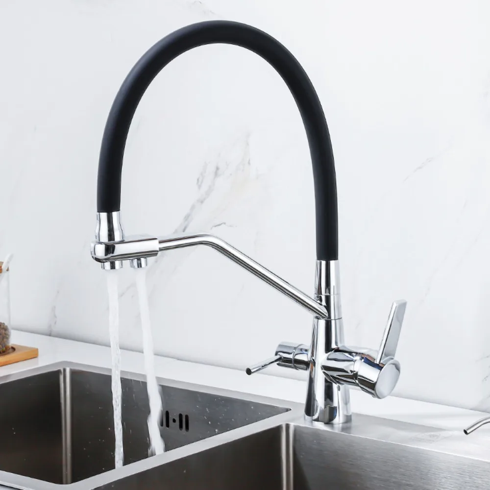 3-in-1 Kitchen Water Purification Faucet Brass Rotatable Pull-out Sink Dual-purpose Hot and Cold Direct Drinking Water