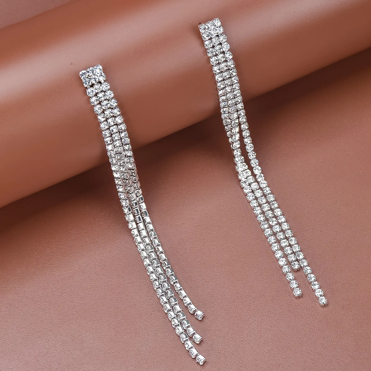 TREAZY Multicolor Rhinestone Tassel Long Earrings for Women Shiny Crystal Hanging Dangle Earrings Wedding Party Bridal Brincos