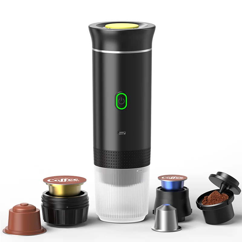 Cafetera Espresso portátil eléctrica inalámbrica para coche y hogar, cafetera para acampar, cafetera de viaje en polvo con cápsula 3 en 1