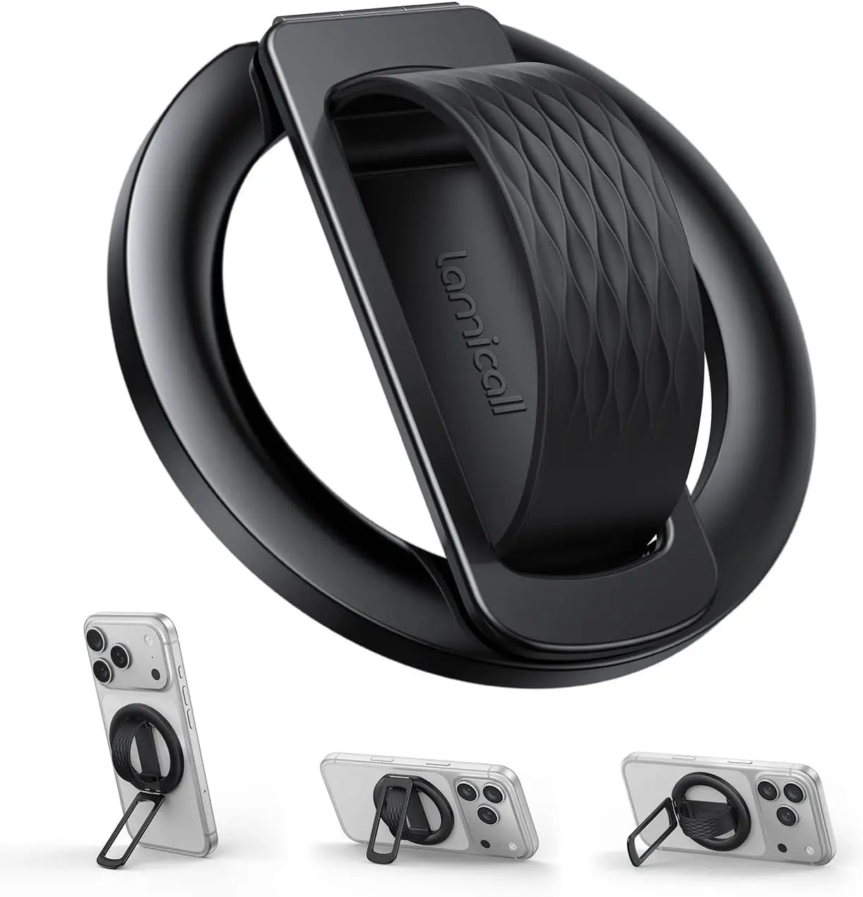 

Lamicall Magnetic Phone Grip Holder for MagSafe - [Soft Silicone Loop] Vertical Cell Phone Zinc Alloy Ring Stand Kickstand,