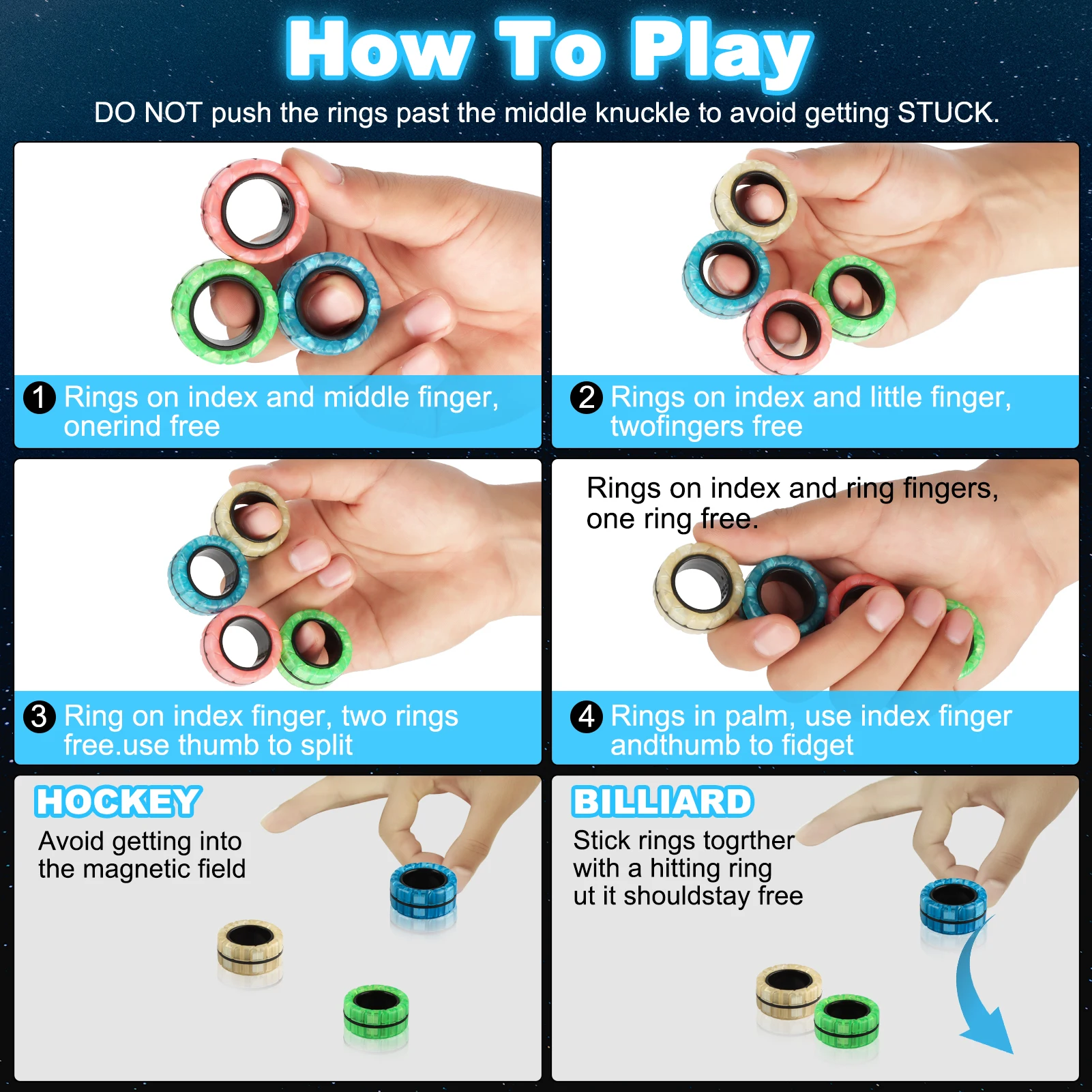 12 Stück im Dunkeln leuchten Magnet ring Zappeln Spinner Spielzeug Finger Magnet Adhd Stress abbau für erwachsene Kinder Angst