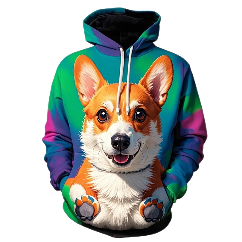 

Cute Corgi Graphics Hoodie Fashion Streetwear Long Sleeve Funny Animals 3D Printed Sweatshirt Loose Casual Mens Kids Pullovers