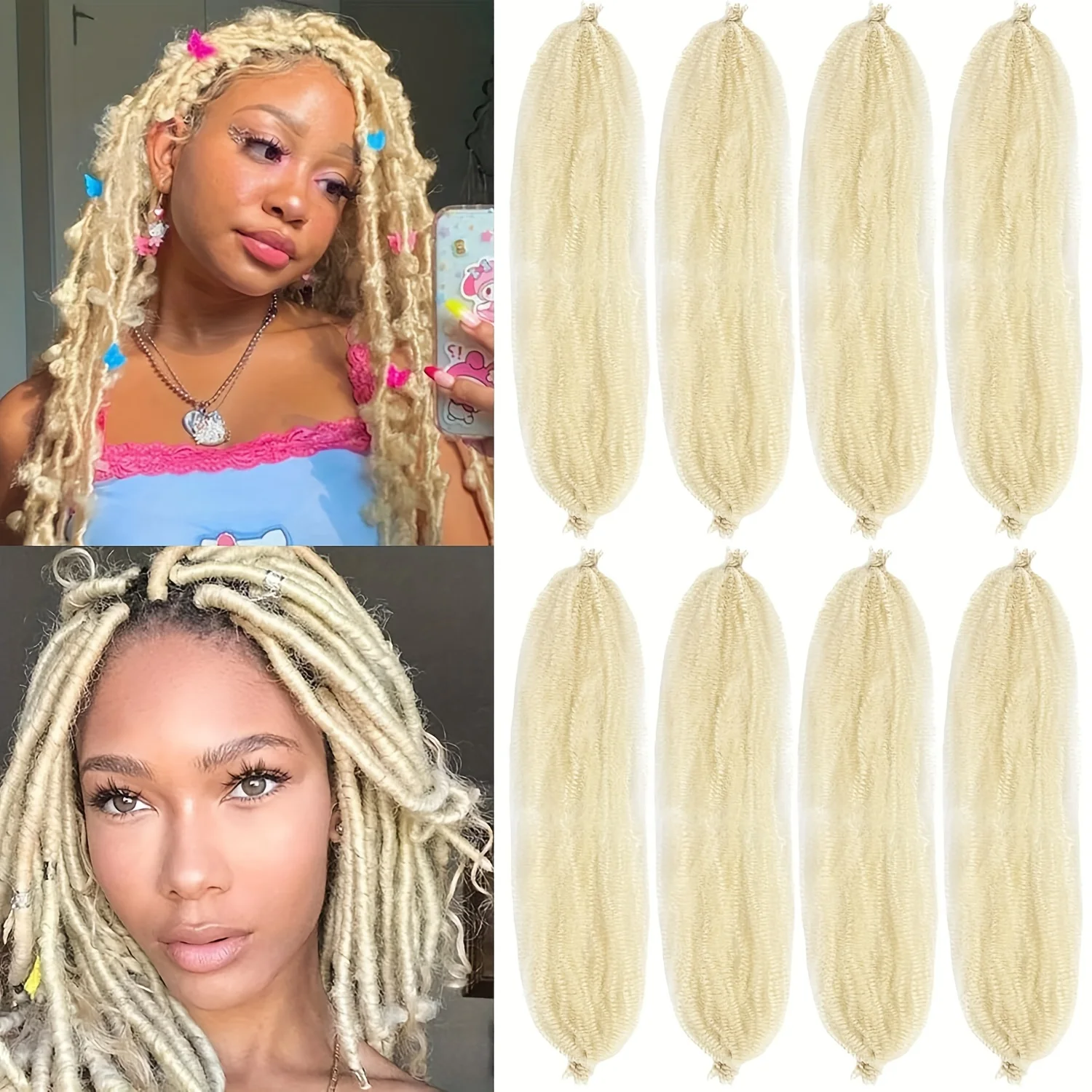 

Пружинные волосы афро-твиста, 1/3/8 упаковок, предварительно разделенные волосы для плетения Марли, подходят для поврежденных кудрявых синтетических волос афро-твиста