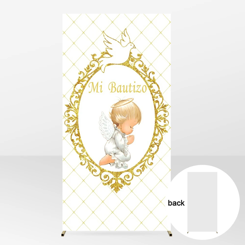 First Holy Communion Square Backdrop Cover Girl Boy Baby Baptism God Bless Green Leaf Baby Shower Decoration Elastic Background