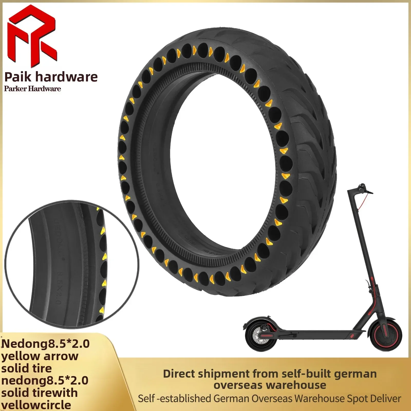 

Electric Scooter Rubber Solid Tire 8 1/2 × 2 Yellow Arrow Accessories 8.5 × 2.0 Honeycomb Tire 8.5 Inches