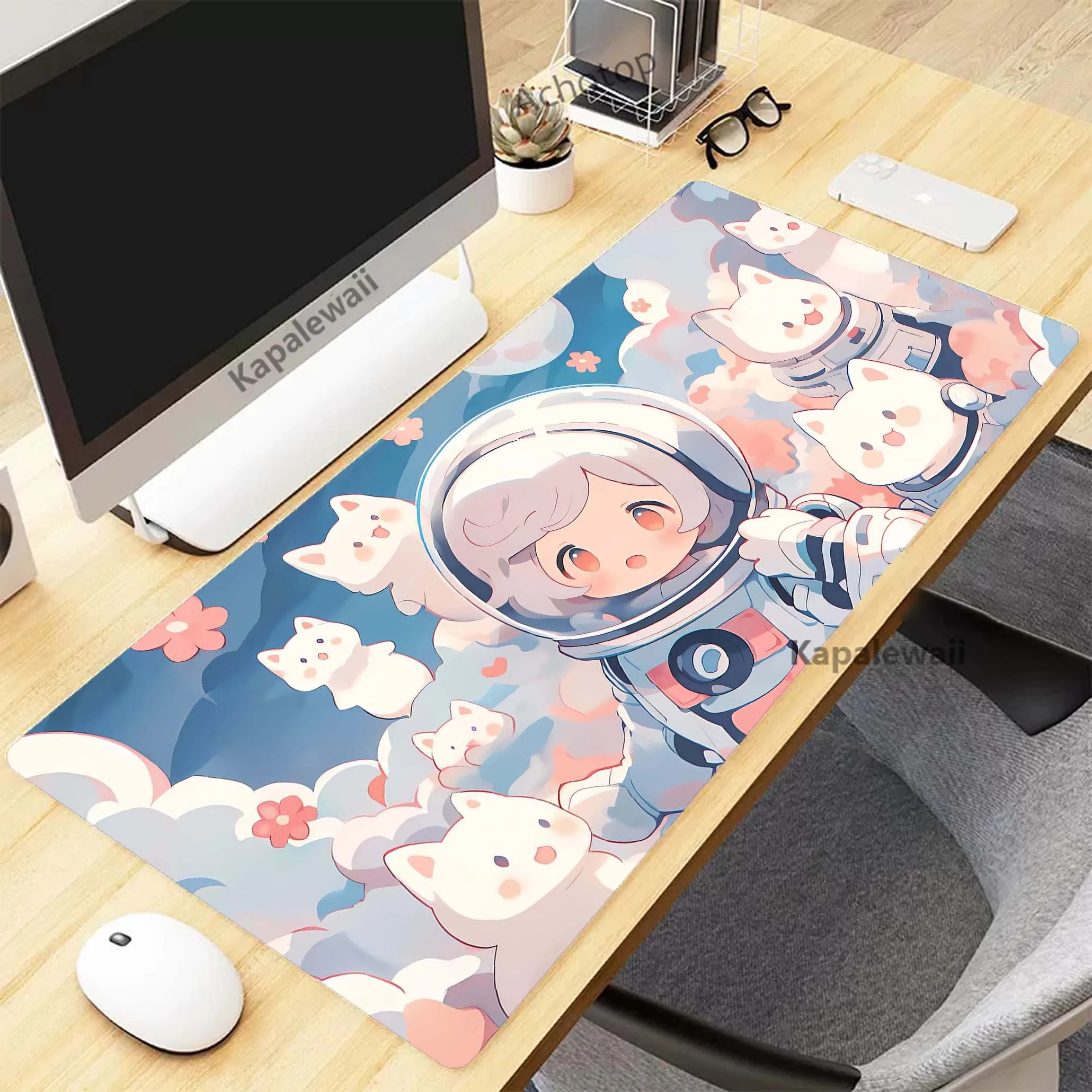 Cute Kawaii Cat Bright Color Large Mousepad XXL Office Mouse Pad Gaming Carpet Locking Edge Mouse Mat Game Keyboard Pads 90x40cm