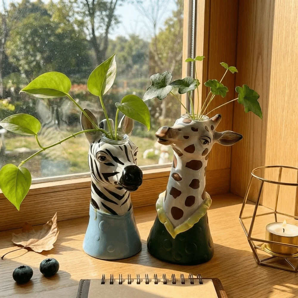 Unique Vinyl Art Vase Modern Childishness Animal Vase Decorative Floral Arrangement Giraffe Vase Interior Design