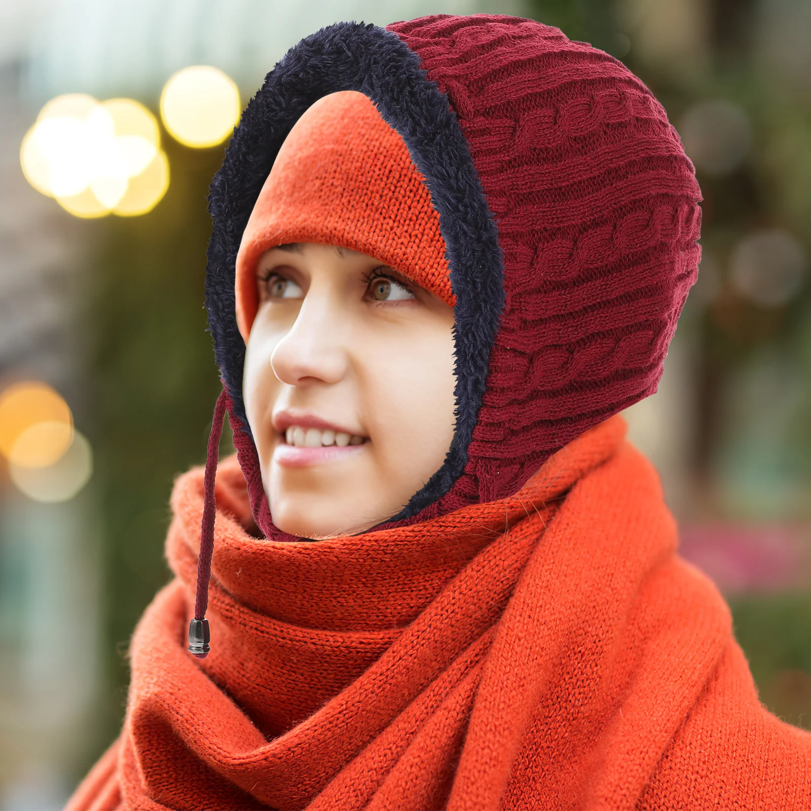 Berretto invernale per donna uomo taglia unica adatta alla maggior parte dei cappelli con sciarpa lavorata a maglia copricapo caldo per lo sci ciclismo escursionismo all'aperto