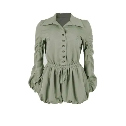 จั๊มสูทเซ็กซี่ผู้หญิงแฟชั่นใหม่ 2025 ลำลอง เซ็กซี่ หรูหรา จั๊มสูทขาสั้นเอวสูงรูดเชือก จั๊มสูทกระดุมย่น