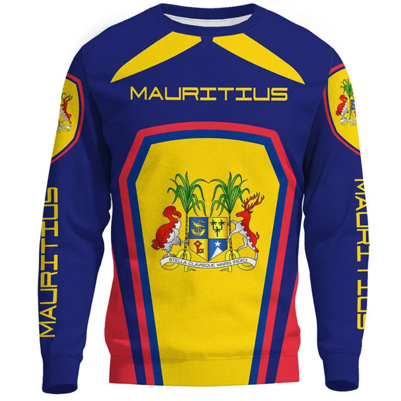 3D The Republic-Of Mauritius Map Flag Printing Sweatshirts Mauritius National Ethnic Emblem Graphic Round Neck Hoodies Clothing