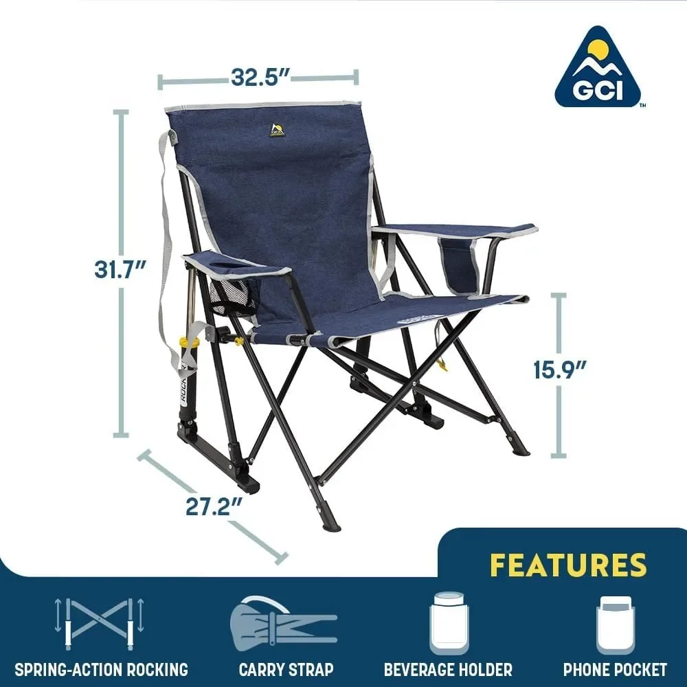 Rocker Camping Chair, with Beverage Holder Built Into The Armrest, Secure Phone Pocket, Best for Outdoor Sport, Folding Chair