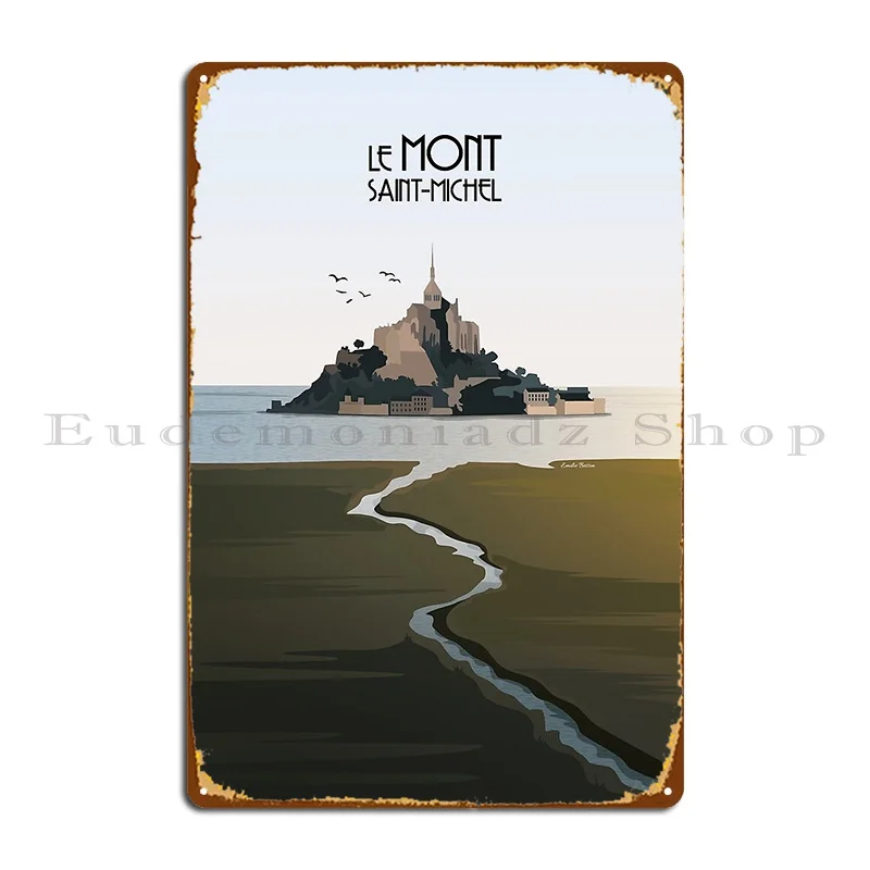 Illustration Of Mont Saint Michel Metal Plaque Poster Garage Living Room Party Wall Decor Iron Tin Sign Poster