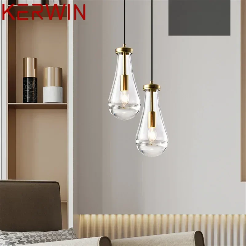 KERWIN Modern Crystal Hanging Pendant Light Brass Creative Simply Nordic Chandelier Lamp LED For Home Dining Room Bedroom