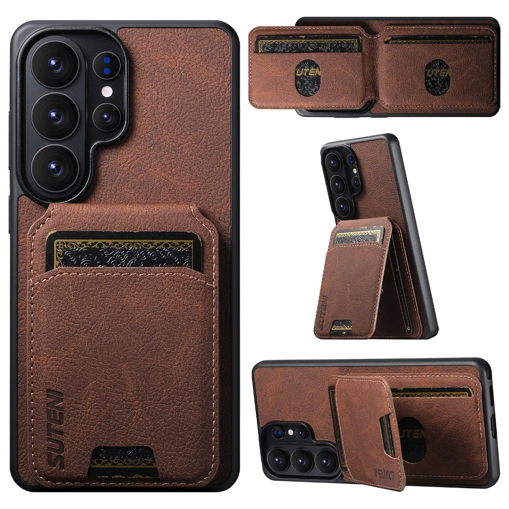 

Solid Color Leather Phone Case for Samsung Galaxy S22 S23 S24 S25 Plus S26 Ultra with Back Magnetic Flip Wallet Card Slots