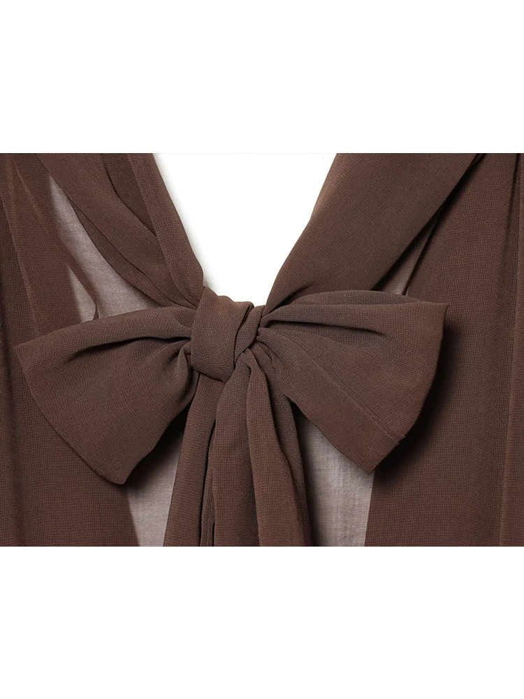 Women Chic Shoulder Pads Dress Fashion High Street Bow Lace Up Collar Full Sleeve Slim Pleated Mini Dresses Lady 2026 New