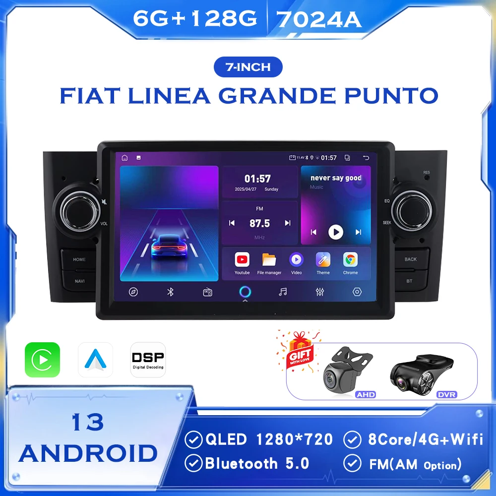 

BINGFAN 7" Carplay Android Car Radio for Fiat Grande Punto Linea 2007-2012 Wireless 2 Din Multimedia Playe GPS WIFI Touch Screen