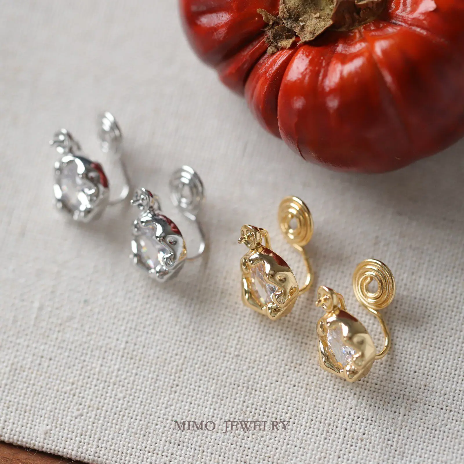 Copper Plated Gold Irregular Edging Zircon Hollow Support Ear Studs Ear Clips DIY Earrings Making Supplies Jewelry Accessories