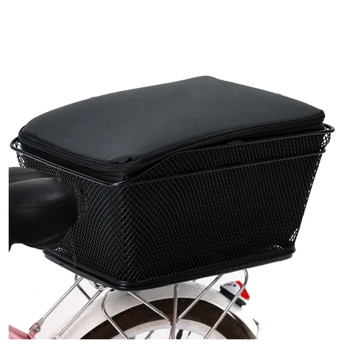 Imagen 1 del producto Cesta trasera para bicicleta de gran capacidad, cesta de alambre de Metal, cubierta impermeable a prueba de lluvia, caja negra, accesorios para bicicleta
