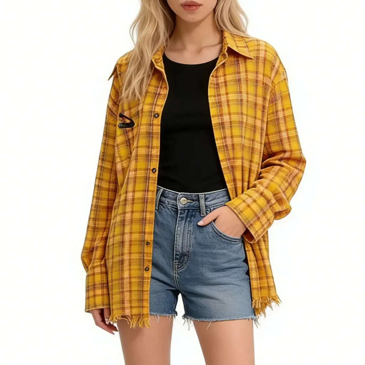 

Unisex Yellow Mesh Long Sleeve Shirt with Collar Y2K Harajuku High Street Aesthetic Hip Hop Loose Casual Top for Men And Women