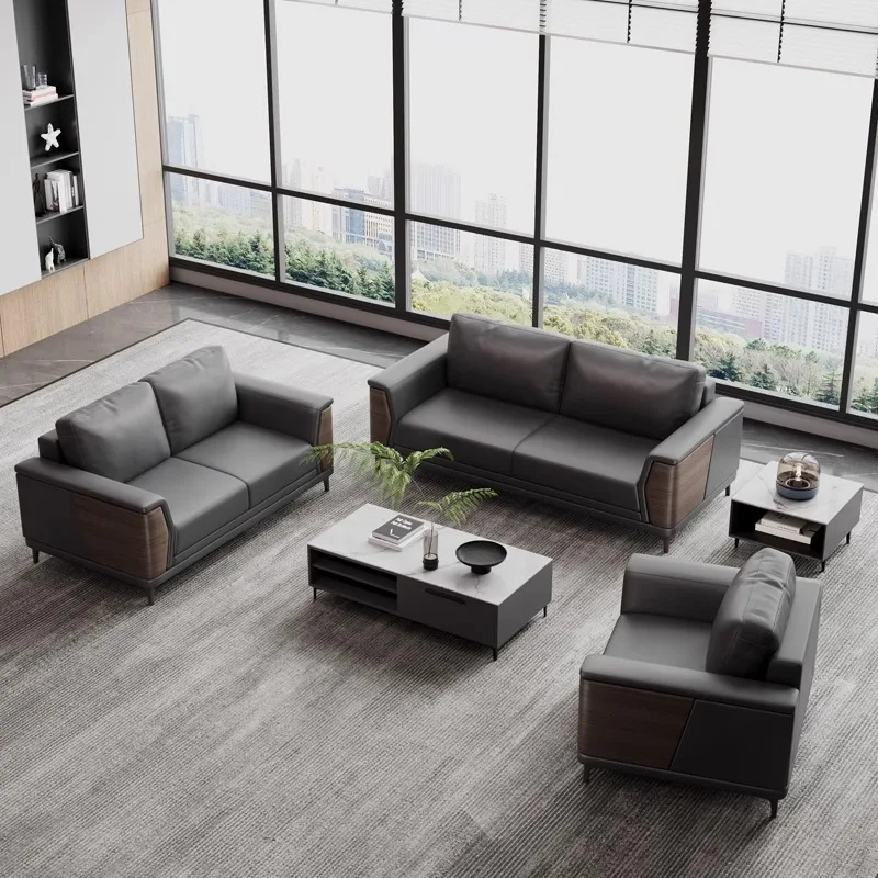 

Reception Area Office Modern Sofa Meeting Booth Furniture Black Sofa Set for Visitor