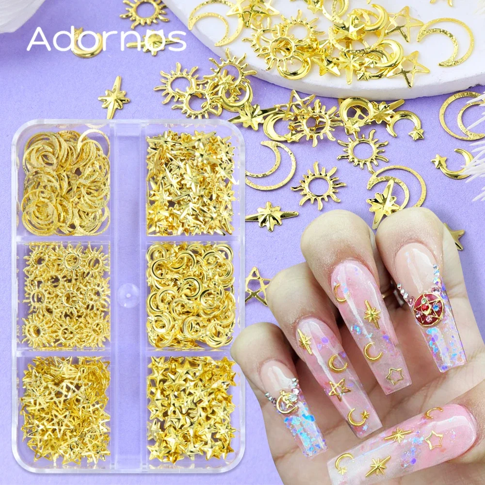 330pcs Vintage Stars Moon Nail Art Charms Luxury Valentines Day Nails Accessories Gel Polish Manicure Decorations Starry Design