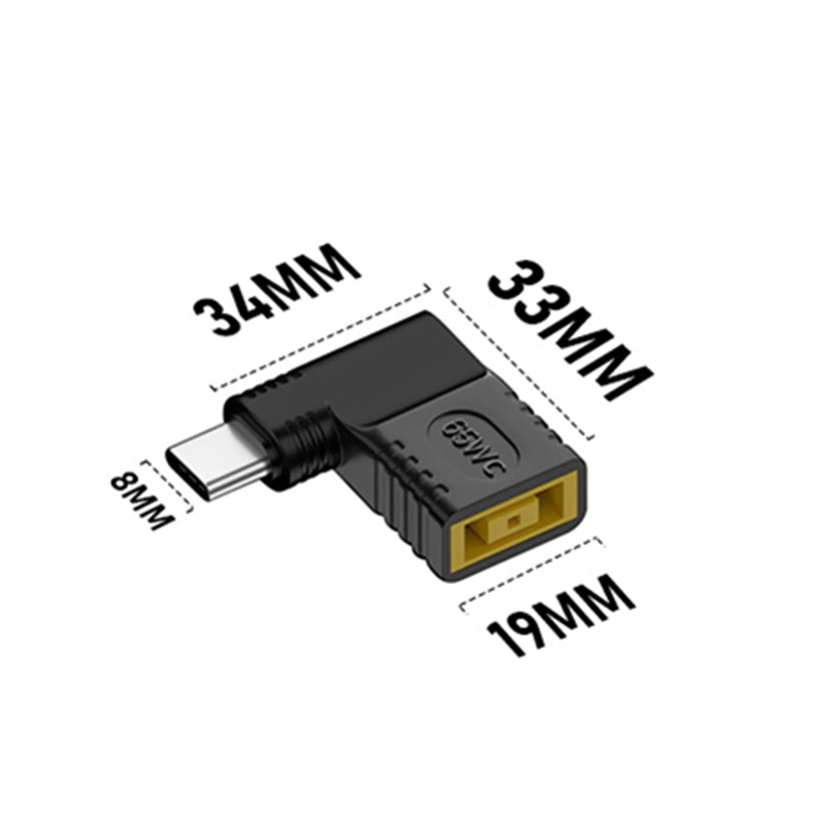 Adaptador de energia tipo C para acessórios portáteis Lenovo, USB-C macho para conversor feminino quadrado, carregador quadrado de 90 graus, 65W, PD