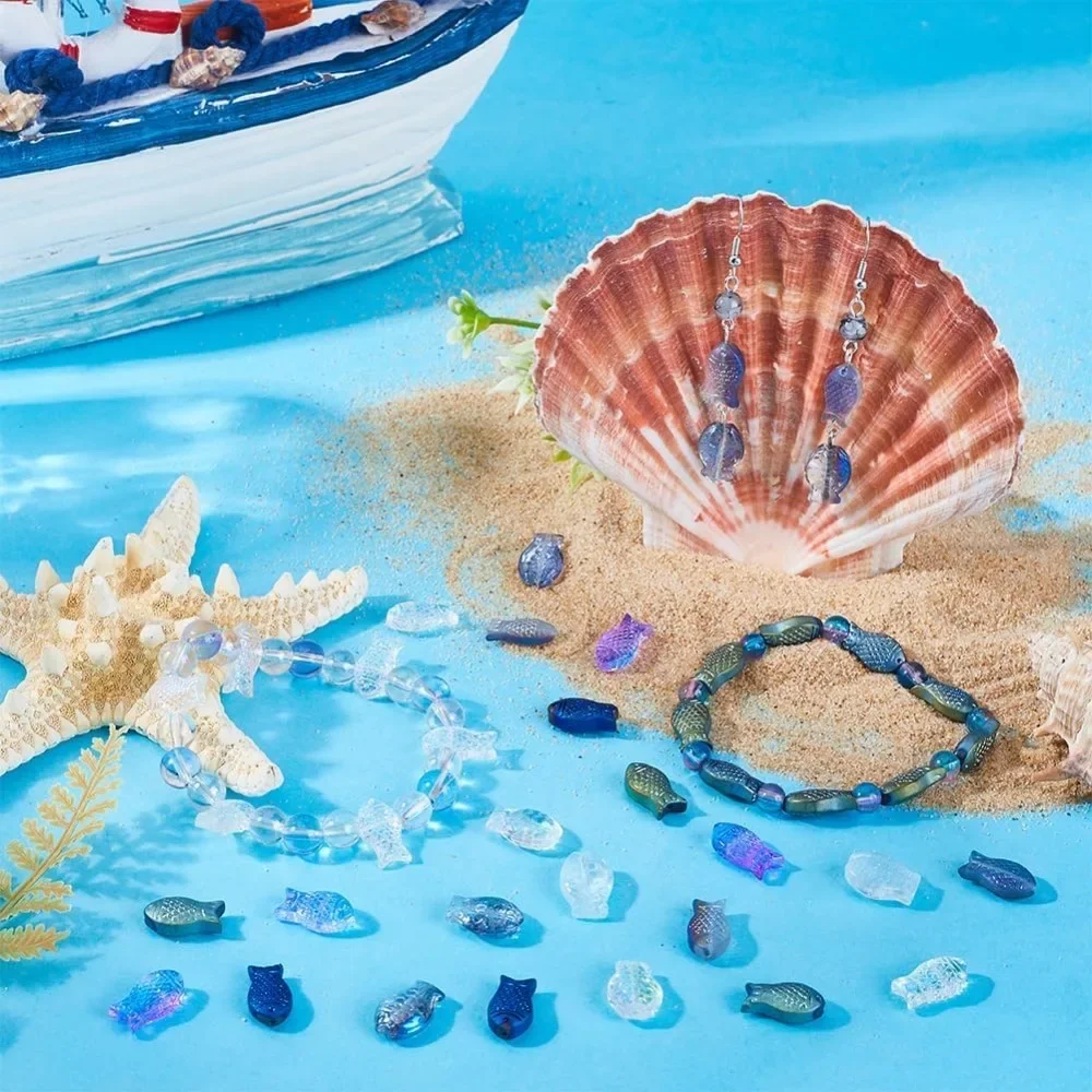 1 صندوق 90 قطعة حبات الأسماك الأسماك الزجاج الخرز السائبة مطلي متجمد الأسماك الزرقاء الحيوان حبة الصيف البحر المحيط الحيوانات