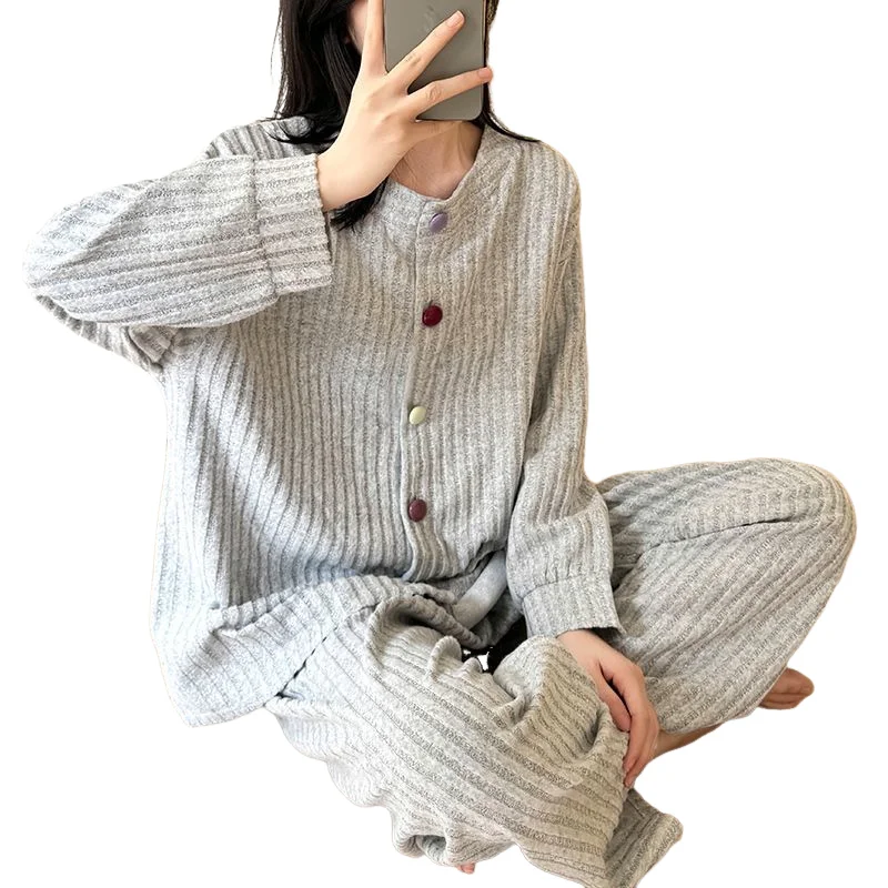 

Women's Clothing Pajama Set Homewear Long Sleeves Pants Two-Piece Set Autumn and Winter Thicken Comfortable Sweet Fashion