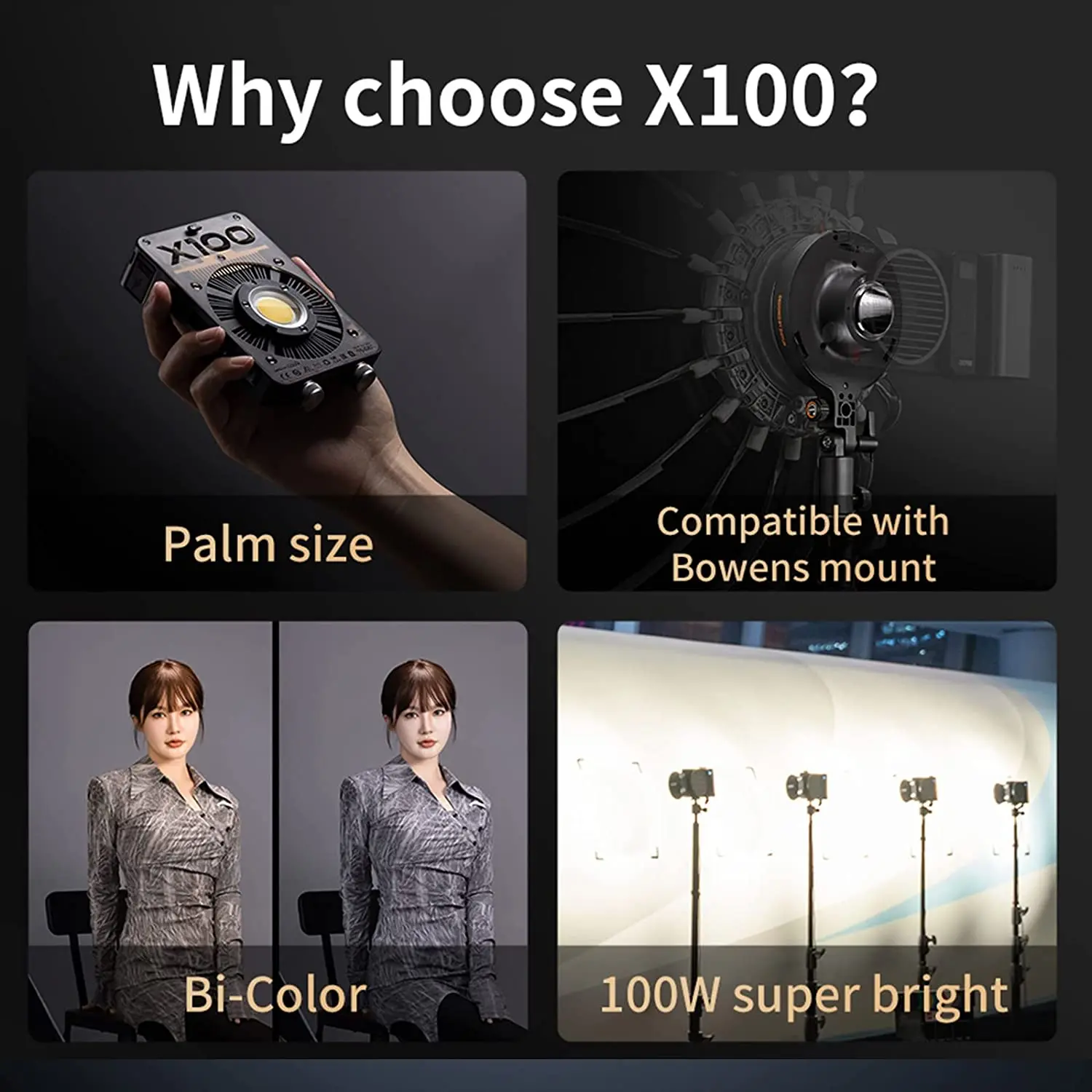 ZHIYUN MOLUS X100 100W COB LED Video Light Photography Lighting for Photography Video YouTube TikTok Recording Outdoor Shooting