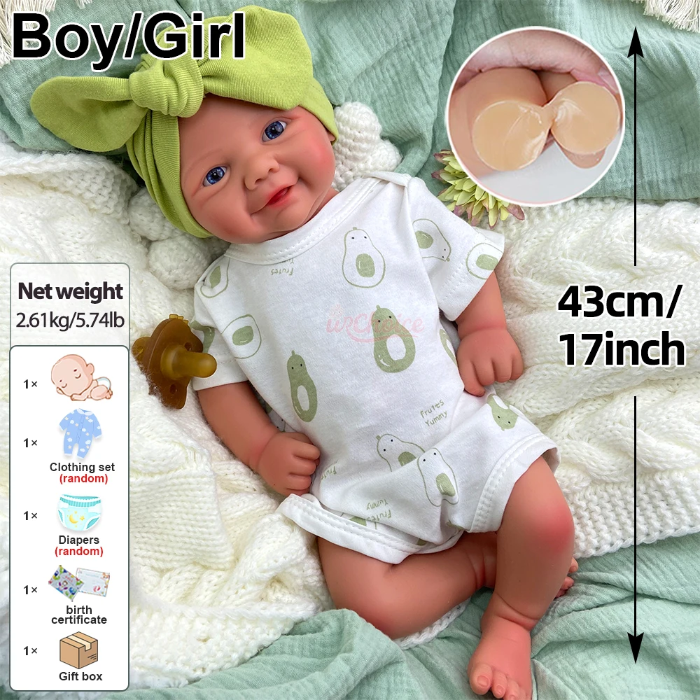 Realistic 17 Inch Full Body Silicone Reborn Doll Hand Painted Reborn Doll Newborn Anatomically Correct Gift For Festive Present