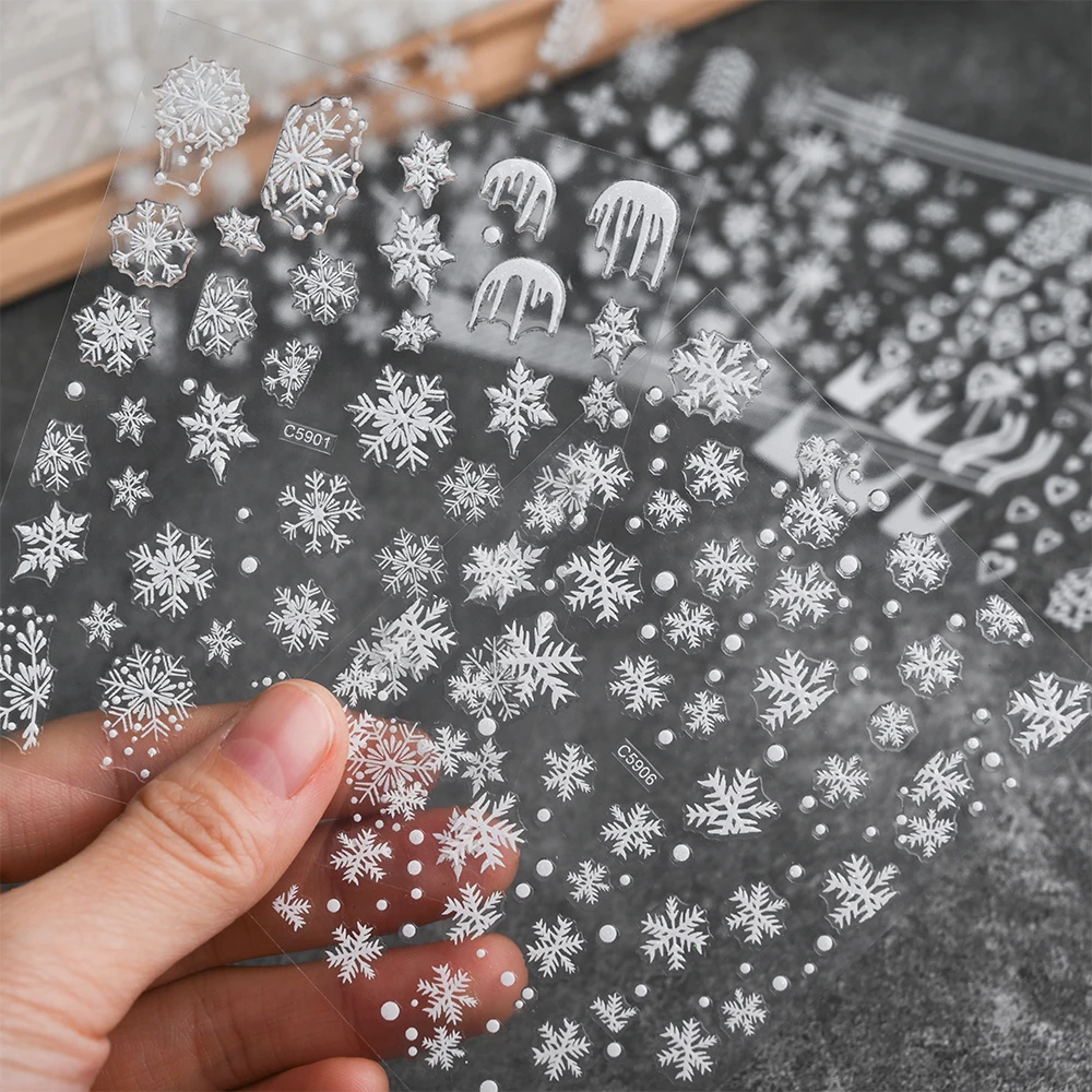 6 قطعة عيد الميلاد الأبيض الثلج ثلاثية الأبعاد ملصقات الأظافر لطيف الأيائل القوس القلب ذاتية اللصق مسمار الشارات عيد الميلاد الشتاء DIY بها بنفسك مانيكير المتزلجون #3