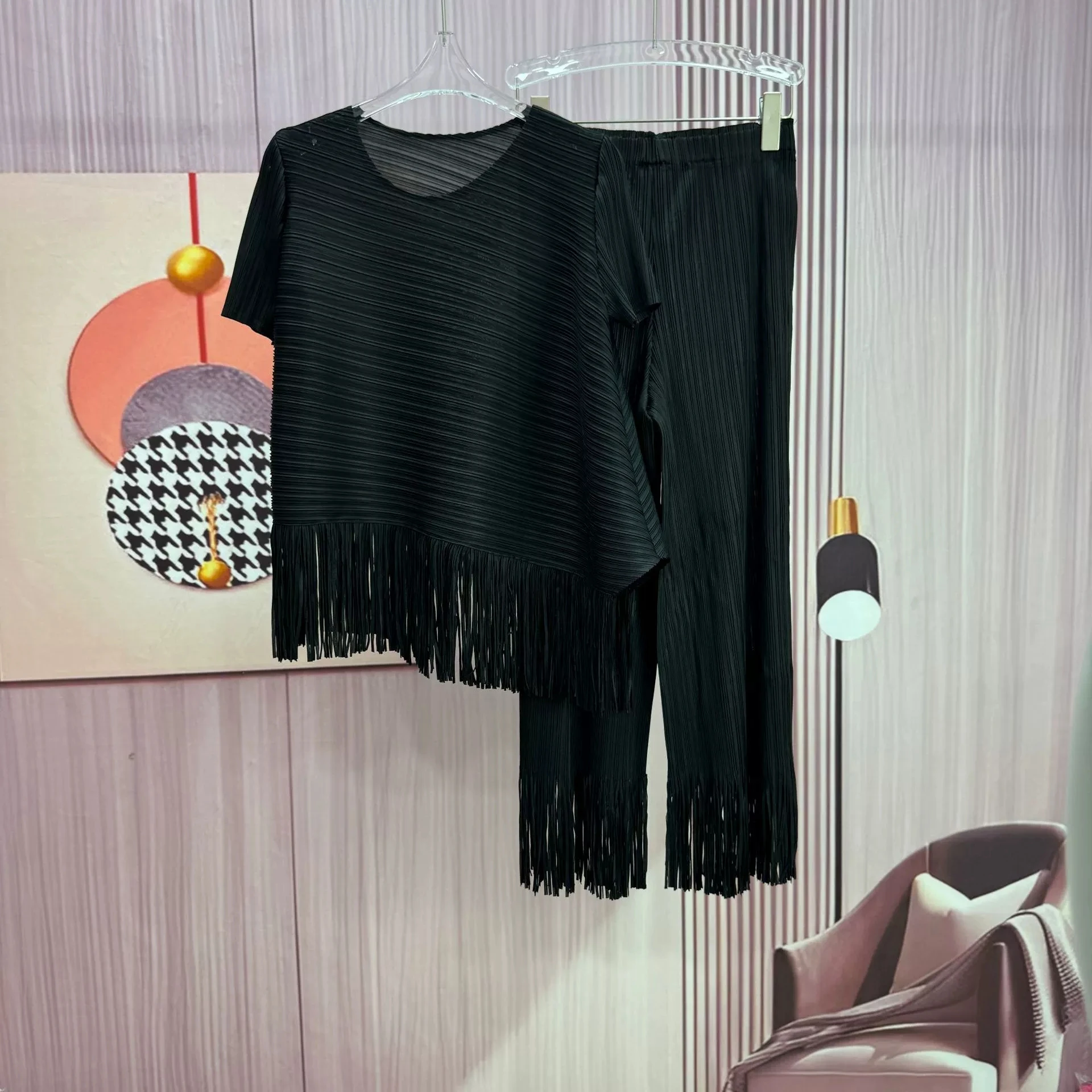 Großer, kurzärmliger Anzug mit Quasten, lässig, neuer, unregelmäßiger, einfarbiger, lockerer, lässiger zweiteiliger Anzug-GZXX1035