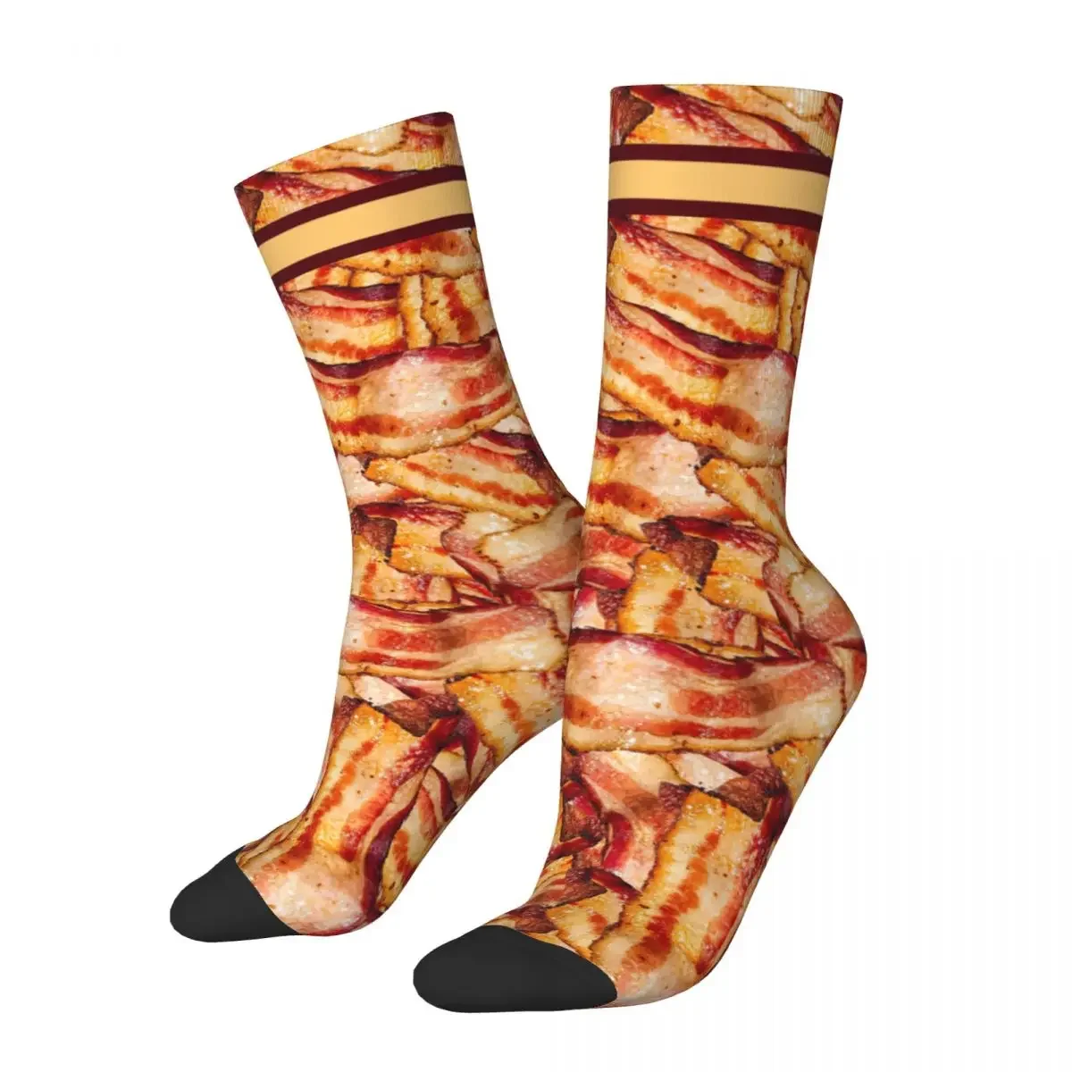 

Retro Funny Monogrammed Bacon Pattern Football Socks Novelty Street Style Crazy Happy Man Socks for Unisex Non-slip