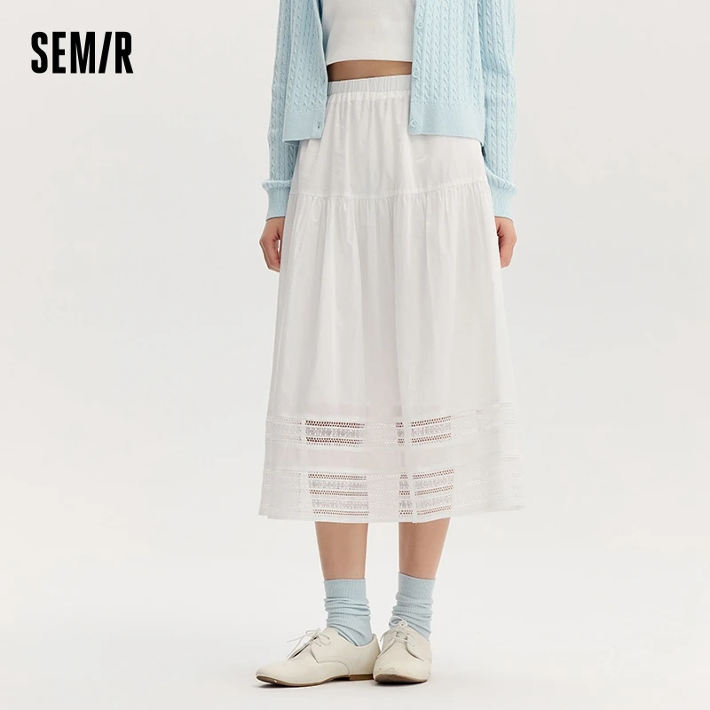 Semir Skirt Women Lace Hem Midi Skirt Gentle Bohemian Style 2024 New Autumn Elastic Waist Loose Fit Skirt A-line silhouette