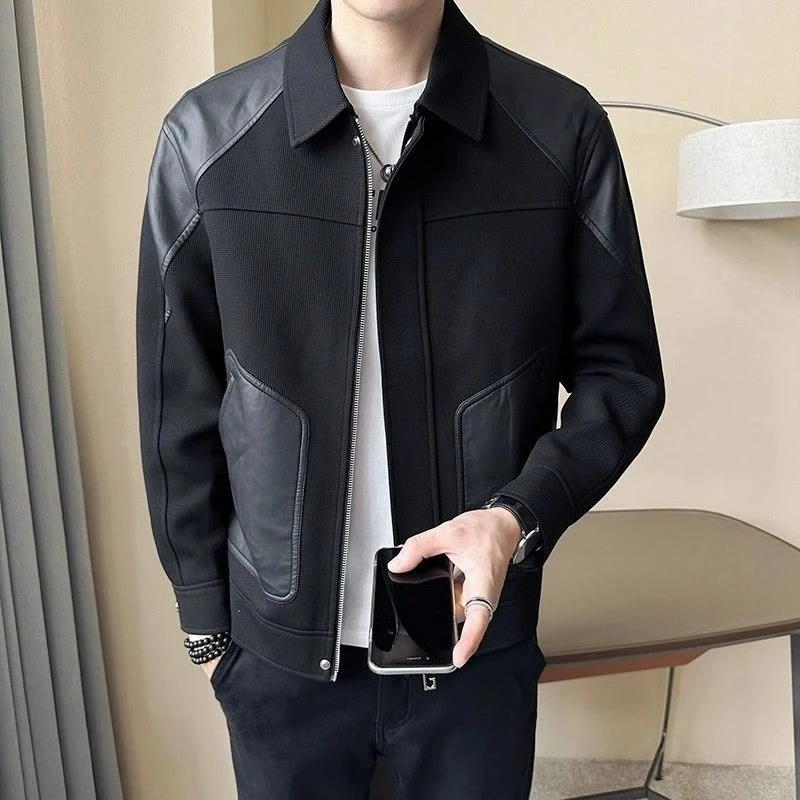 

2025 сезонная мужская лоскутная куртка из искусственной кожи Badass, уличная одежда, трикотаж, универсальное весенне-осеннее пальто премиум-класса ​