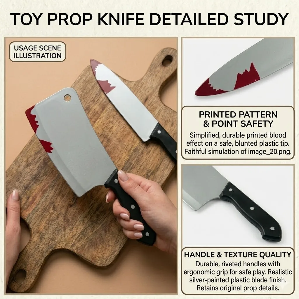 Realistisches Plastik-Deko-Messer mit roter Fleckenoptik – Halloween-Dekoration, Cosplay-Spielzeug, sichere Messer-Replik für Filmrequisiten & Scherzspiele – Detail 3