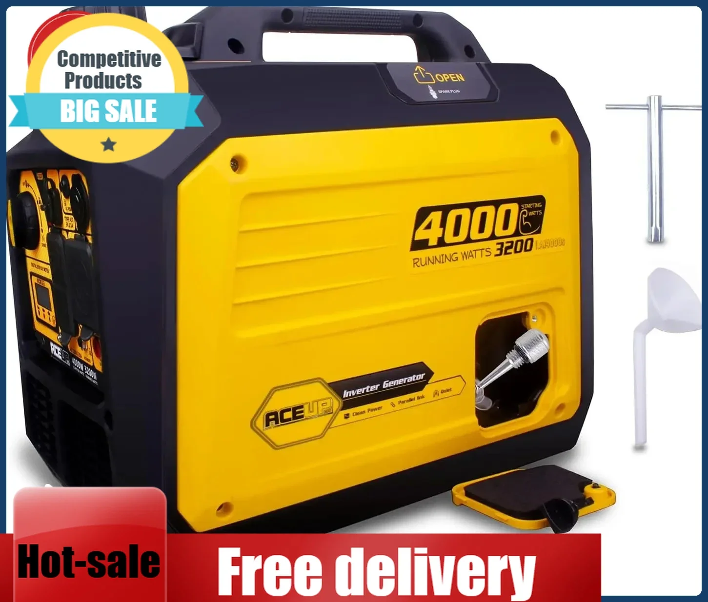 

Home Backup-Gas Powered Generator Quiet For Home, 4000 Watt Portable Inverter Generator, RV-Ready, EPA Compliant