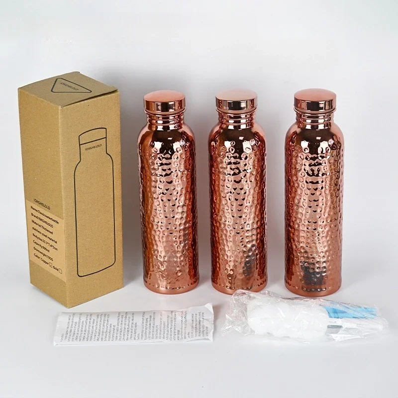 800ML Stainless Steel Electroplated Copper Water Bottle   One-Click Open Lid   Hammer Pattern Bottle  Sports Water Bottle