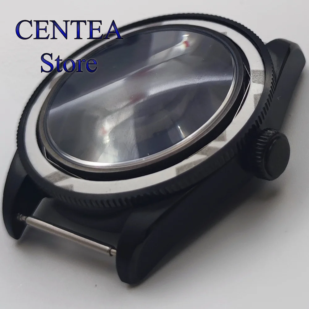 RICHUS 39mm Black Stainless Steel Watch Case Sterile Domed Sapphire Glass Solid Cover fit NH35 NH34 NH36 ETA2824 PT5000 Movement