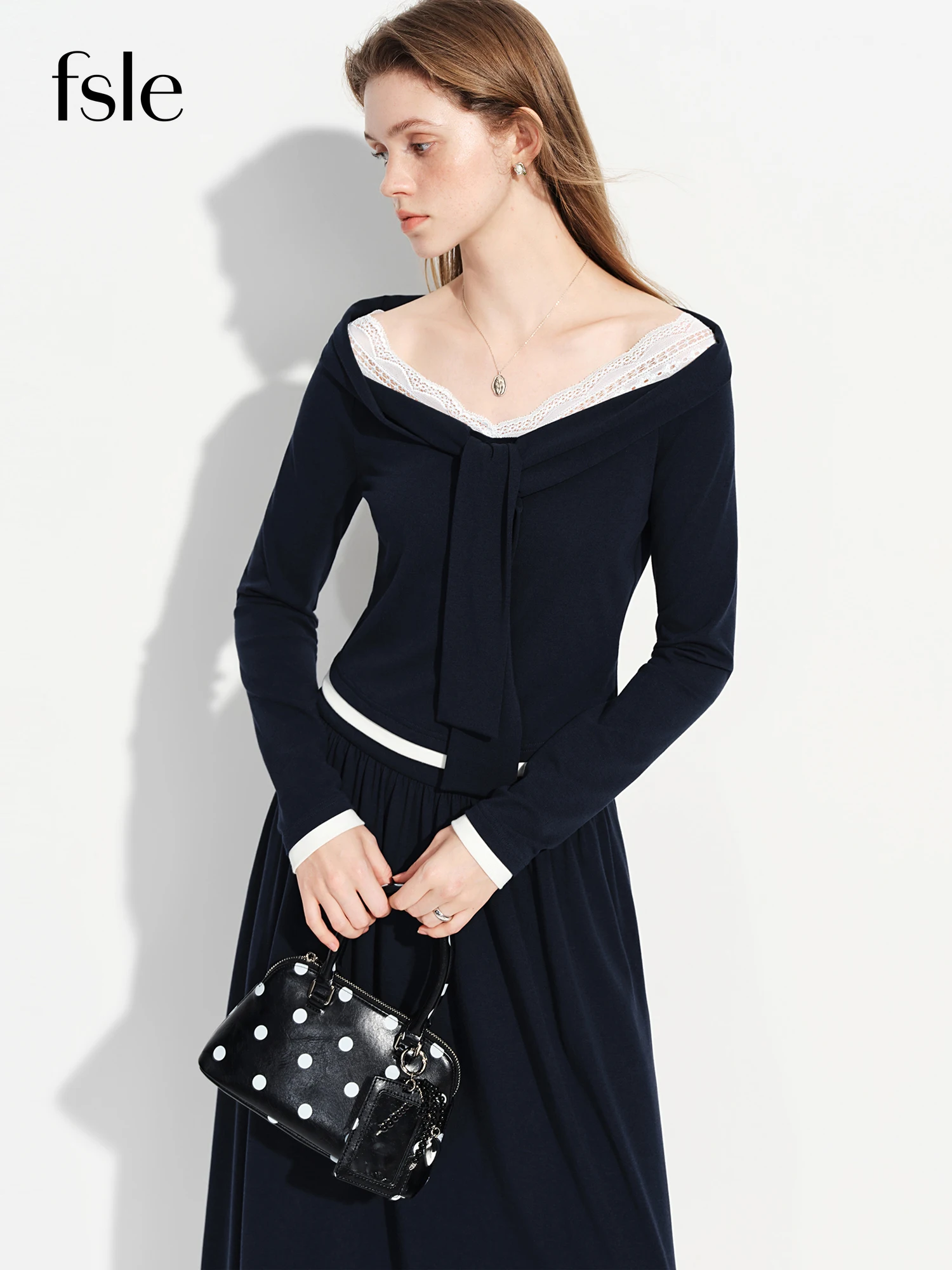 FSLE 2026 New Spring Women's French Style Academic Two Piece Set Lace Knit Top A-Line Skirt Co-ord Preppy Elegant Vintage Outfit