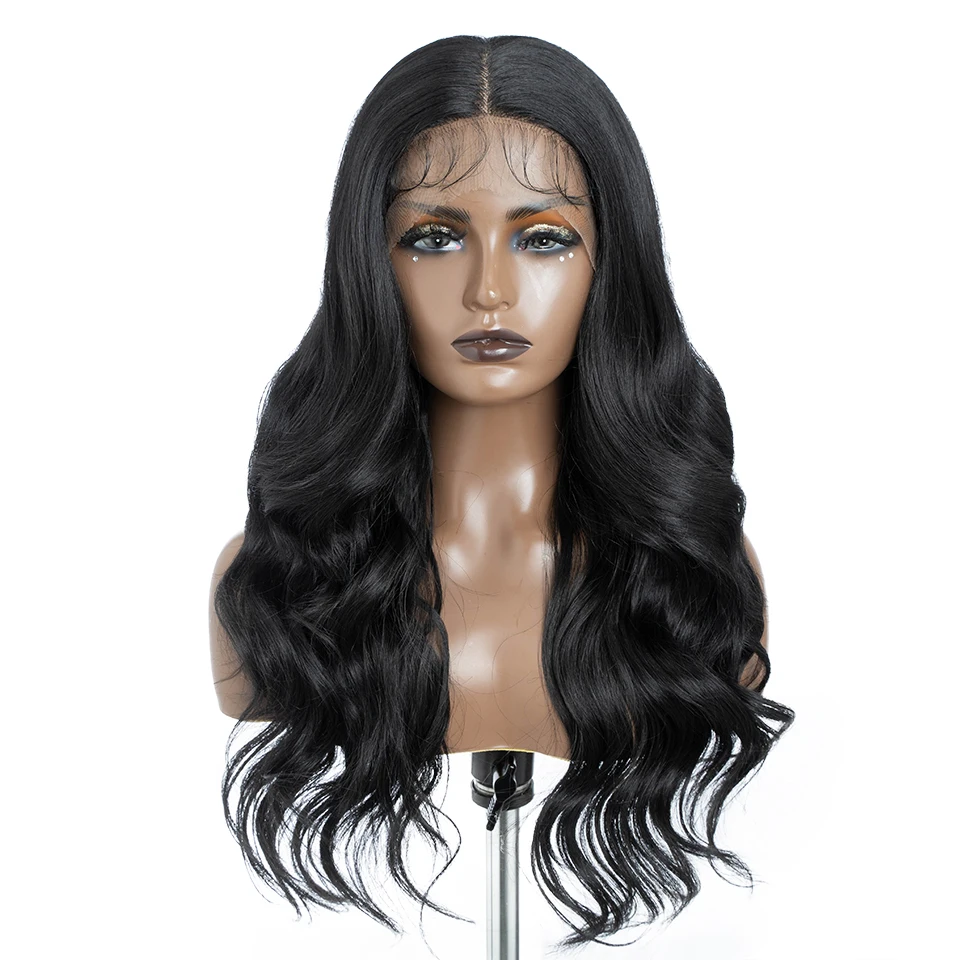 FASHION IDOL 13x7 HD Lace Front Synthetic Wigs For Black Women 26Inch Body Wave Wigs Heat Resistant Fiber Long Wavy Cosplay Wigs